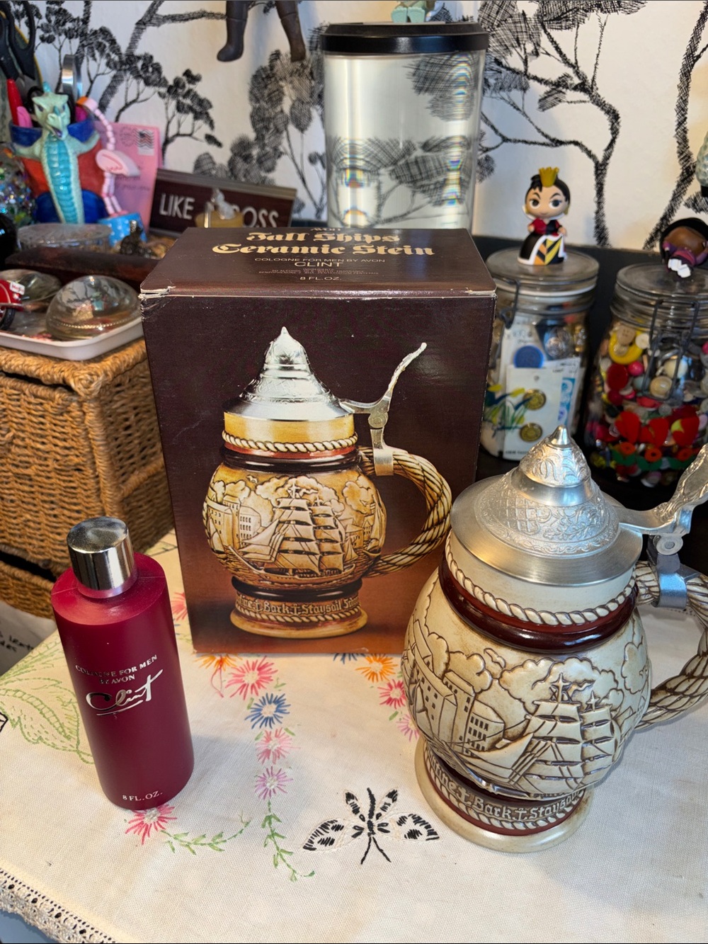 NIB VINTAGE AVON 1977 Avon "Tall Ships" Lidded Beer Stein handcrafted in Brazil